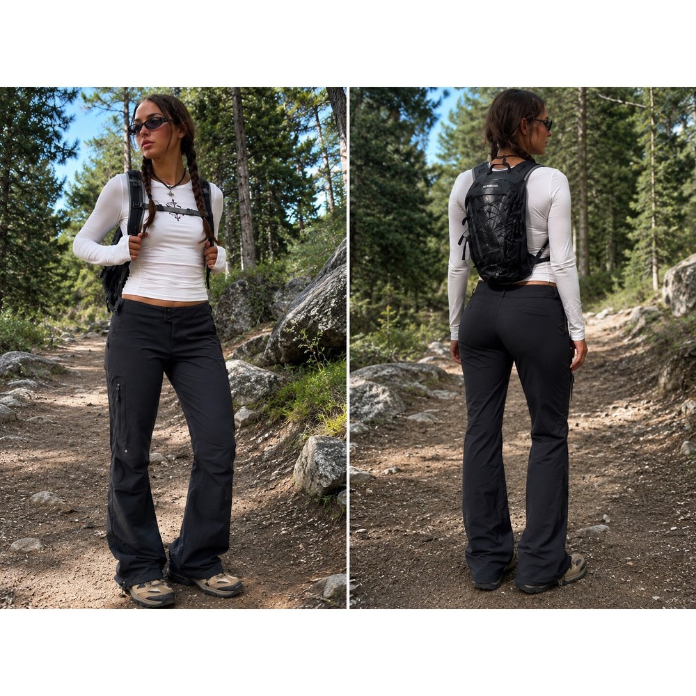 Isis for Women Black Softshell Hiking Cargo Pant Adjustable Waist 4 Gorpcore Y2K